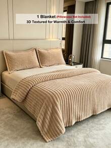 3D gestreifte Jacquard Fleece Decke, verdickte flauschige weiche Anti-Pilling Überwurfdecke für Sofa und Bett, Heimdekoration Geschenk Decke - Kamelfarben - Übersicht 6