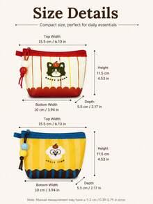 1pc Cute Cartoon Mini Cosmetic Bag, Small Zipper Pouch & Coin Purse With Beaded Charm For Lipstick, Cards, Coins & Earbuds - Multicolor - View 7