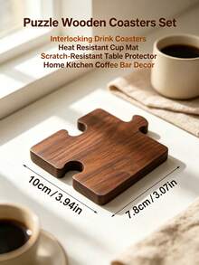 4pcs/Set Wooden Puzzle Coasters, Interlocking Puzzle Design Drink Coasters, Heat-Resistant Scratch-Resistant Tabletop Protection Coasters, Decorative Wooden Coasters, Suitable For Tea Cups, Coffee Cups, Home Kitchen Coffee Bar Tabletop Decoration Accessories - Multiple Styles - View 5