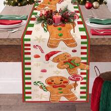 1pc Christmas Gingerbread Man Snowflake Candy Print Table Runner, Suitable For Holiday, Party, Birthday, Dinner, Restaurant Table Decor, Christmas Home Decor - Multicolor - View 9