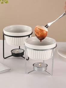 1PC 100ml/3.38oz Ceramic Butter Heater, Chocolate Melting Pot, Includes 1 Melting Bowl And 1 -Plated Iron Stand (Does Not Include A Candle), Suitable For Cooking Chocolate, Butter, Cheese, Etc., Kitchen Accessories. - Multicolor - View 11