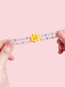 6 Pcs Flower Beaded Bracelet Set For Kids, Random Bright Colors, Cute Jewelry For Holiday Party Wear, Ideal Birthday Gift For Little Girls - Multicolor - View 6