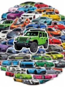 somoving 50pcs Super Sports Car Stickers, Funny Supercar Stickers, Suitable For Laptop Decoration, PVC Waterproof Material, Halloween Decor, Motorcycle Helmet, Car Stickers, Gift Box Decor, Label Stickers, Envelope Seals, Graffiti Stickers, Guitar, Notebook, Luggage DIY Handmade Scrapbook Stickers - Multicolor - View 5