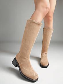 Fall/Winter New Mid-Heel Knee-High Riding Boots, Minimalist & Versatile Design For Women - Khaki - View 5