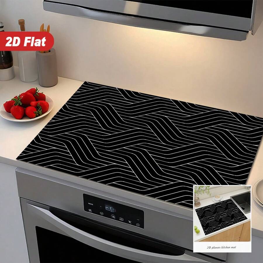 (Hot !!) 1 miếng thảm bảo vệ bếp phẳng họa tiết đường sóng 2D, thảm cao su chống trượt chịu nhiệt cho bếp từ, bếp kính và bếp đa năng, chống trầy xước, phù hợp cho lò nướng, máy giặt, máy sấy và trang trí nhà bếp - Nhiều màu - Xem 1