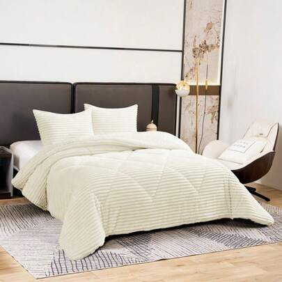 STARELY-Edredón Nórdico Borrego Suave con Fundas de Almohada, Juego de Cama Hipoalergénico para Invierno, Rayas, Disponible en Cama 90/135/150 cm, Colores Variados y Acogedor