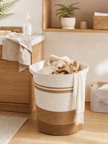 1pc Household Clothing Storage Basket, Nordic Style Cotton Rope Miscellaneous Storage Basket, Large Capacity Portable Storage Basket, Sturdy And Not Easy To Collapse, Suitable For Bathrooms, Bedrooms, Living Rooms, Laundry Rooms - Multicolor - View 1