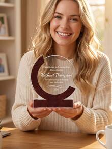 1pc Custom Text Employee Recognition Award,Personalized Acrylic Plaque, Custom Corporate Trophy - Multicolor - View 4