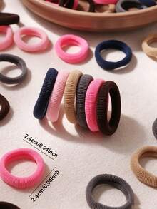 100pcs Girls Random Color Vintage Small Thumb Seamless High Elastic Hair Ties - Multicolor - View 4