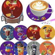 8pcs/Set Diamond Painting Coaster Set Halloween Pattern Coasters (With Stand) - Home Decor DIY Diamond Art Craft Kit For Beginners, Diamond Craft Supplies, Artificial Diamond Art Craft Supplies Gift - Beautiful Pattern - View 2
