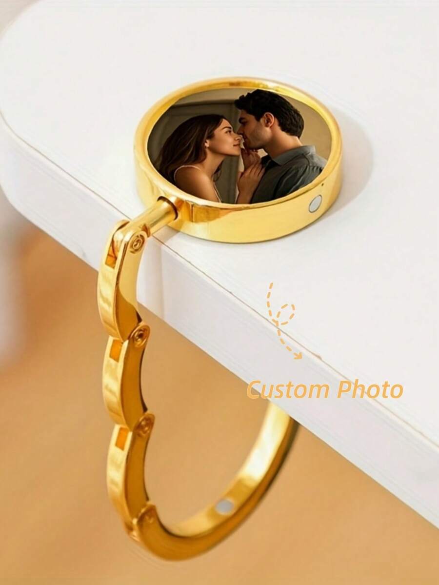 Custom 1pc Fashionable Foldable Handbag Hook, Customizable Photo Portable Durable Bag Holder, Modern Design, Suitable For Home And Travel Organization, Personalized Photo Hanging Decor, Halloween, Christmas Gift - Multicolor - View 1