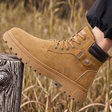 Vintage Distressed Suede Men's High-Top Ankle Boots Thick Sole Durable Lace-Up Street Style Versatile Men's Boots - Khaki - View 10
