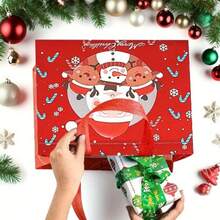 1/6/12pcs Tas Kado Natal (Dengan Pegangan) | Tas Kado Pesta Ekstra Besar - Dapat Digunakan Kembali, Dicetak Dengan Motif Natal, Santa Claus, dan Manusia Salju - Sempurna Untuk Belanja Liburan dan Pesta Natal - A - View 7