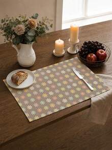1/4p/6pcs,Colorful Floral Table Placemats,Faux Linen Polyester Material,Rectangular Table Mats,Washable,Suitable For Home Dinner,Coffee Table,Durable Kitchen And Dining Room Decor,Table Decoration Party And Scene Decor,Home Decor - Multicolor - View 4
