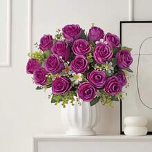1pc Artificial Rose Bouquet, Suitable For Home Decor, Kitchen Decor, Autumn Decor, Outdoor Decor, Tabletop Decor, Wedding Decor, Artificial Plants, Women's Gifts, Back To School - Purple - View 6
