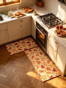 1/2pcs Thanksgiving Maple Leaf Pattern, Vintage Diatomaceous Earth Mat, Super Absorbent, Non-Slip, Perfect For Bathroom, Kitchen And Dining Room, Quick Dry, Perfect Gift For Home Decor And Bathroom Mat, Thanksgiving Holiday Gift! - Multicolor - View 3