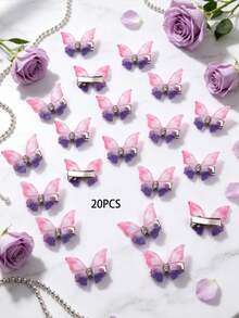 20PCS/10PCS Multi-Color Double Layer 3D Butterfly Hair Clips, Cute Princess Versatile Side Hair Accessories, Suitable For Daily Use - Blue - View 17