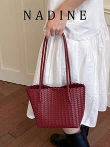 New Fashion Plaid Woven Bucket Bag, Niche Versatile, Handheld Shoulder Bag, Suitable For Commuting - Multicolor - View 12