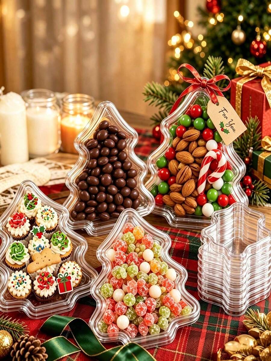 10pcs/5pcs/1pc Reusable Transparent Christmas Tree Gift Boxes, Suitable For Holiday Desserts, Party DIY Decorations And Party Gift Containers, Christmas Gifts, Gift Filling Packaging Boxes
