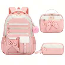 Backpack Bowknot Decor School Bag Set Girls Backpack 5.6 Inch Laptop Bag Multi-Pocket Partition Storage Bag Suitable For School Travel Fashion Large Capacity Design Backpack Multi-Pocket Partition Storage Bag School Supplies - Sets - View 11