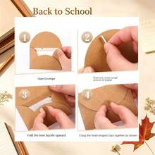 40pcs/Set Envelopes And Cards With Transparent Kraft Paper Window Stickers, Back To School Season Gift, Vintage Kraft Paper Envelopes, White Cardstock, Heart-Shaped Seal, Heart-Shaped Pattern Creative Gift Box, Suitable For Wedding, Birthday And Greeting Cards - Vintage Kraft Paper Heart Envelope - View 3