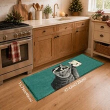 1pc Funny Raccoon Toilet Paper Pattern Printed Faux Cashmere Kitchen Mat, Absorbent Kitchen Floor Mat, Kitchen Rug, Long Runner Mat, Sink Front Mat, Suitable For Kitchen, Bathroom, Entryway, Hallway, Laundry Room And Home Decor - Multicolor - View 10