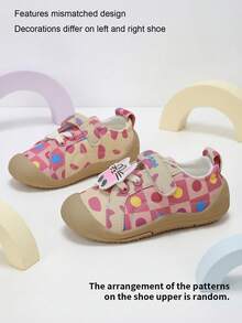 1 Pair Girls' Pink Plaid Polka Dot Cartoon Colorblock Cat Hook-And-Loop Canvas Slip-On Shoes, Suitable For School And Casual Wear - Multicolor - View 2