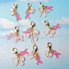20pcs Flat 2D Breast Cancer Awareness Thank You Keychain Set - Includes Pink Ribbon And Pink Bow Pendant - Bulk Charity And Survivor Gift, Pink Bowtie Butterfly Keychain With Inspirational Set Suitable For Employee Corporate Social Responsibility Breast Cancer Awareness Support Gift - Pink - View 5