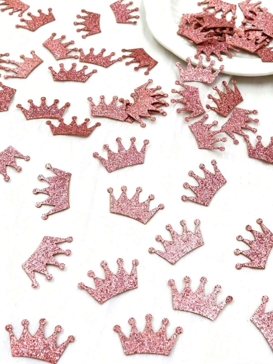 100 Pcs Rose Gold Glitter Crown Confetti, Princess Birthday Party Table Scatter Decorations, Royal Theme Baby Shower Wedding Decor - View 1