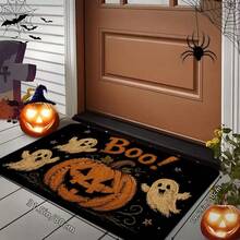 1 Cute Dog Print Bath Mat, Non-Slip Thick Soft Comfortable Bathroom Rug, Machine Washable, Bathroom Accessory, Soft Comfortable Carpet, Halloween Room Decor Gothic Style, 47.24x62.99 Inches - Burnt Orange - View 6
