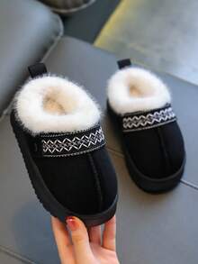 Children's Indoor Slippers, Simple Design, Girls/Boys Non-Slip Warm Fuzzy, Soft Sole Comfortable - Black - View 4
