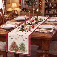 1pc Christmas Tree Gift Box Plaid Print Table Runner, Suitable For Holiday, Party, Birthday, Dinner, Restaurant Table Decor, Christmas Home Decoration - Multicolor - View 2