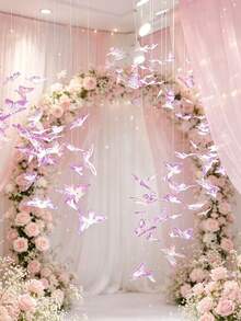 11/21Pcs Mini DIY Crystal Butterfly Hanging Ornaments, Pink/Purple Decorative Butterfly Curtain For Christmas Tree, Wedding & Bedroom Decor - View 3
