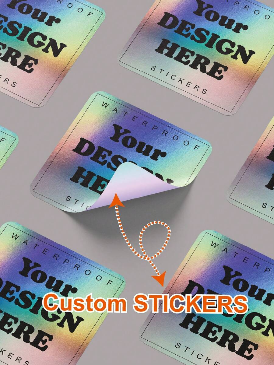 Custom Waterproof Holographic Square Business Brand Logo Label Stickers, Thank You Stickers. Personalized Holographic Sticker Labels For Business Branding, Gift Packaging Box, Custom Printed Square Label For Bottle, Cosmetics - Holographic - View 1