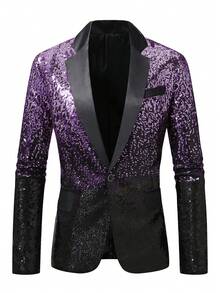 Men's Sequin Fashion Versatile Commute & Travel Blazer - Purple - View 2