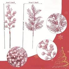 10pcs Mixed Simulation Pink Pine Needles And Shiny Berries Stem - Glossy Surface, Exquisite Christmas Branches, For Holiday Decorations, Wreaths, Vase Centerpieces, Seasonal Tabletop Decor, Festive Table Additions, Perfect For Christmas Tree - Multicolor - View 6