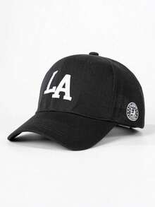 1pc Embroidered LA Baseball Cap, Outdoor Sun Protection Soft Top Curved Brim Hat, Adjustable Casual Hat Suitable For Spring, Autumn, Travel, Beach Holiday, Y2K Style,Summer,Cap,Festival - Black - View 4