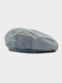 1pc Women's Vintage Distressed Washed Denim Pocket Beret Hat, Large Head Circumference, Versatile Elegant Painter Hat, Octagonal Cap - Multicolor - View 14