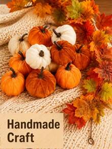 Mini Flannel Covered Artificial Pumpkin Set, 5cm Small Foam Pumpkin With Hanging Rope, Thanksgiving Halloween Autumn Harvest Desktop Home Party Holiday Decoration - Multiple Styles - View 2
