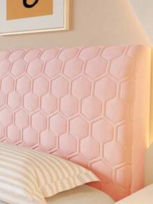 Hexagon Pattern Quilted Soft Bread-Shaped Headboard Cover, Thick Solid Color Dust-Proof Protective Bedding Accessory, All-Season Use, Fixed Back Adhesive, Elastic Stretchable, Removable - Pink - View 13