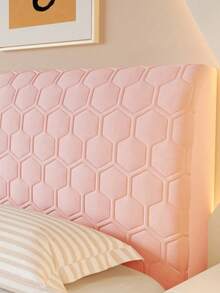 Hexagon Pattern Quilted Soft Bread-Shaped Headboard Cover, Thick Solid Color Dust-Proof Protective Bedding Accessory, All-Season Use, Fixed Back Adhesive, Elastic Stretchable, Removable - Pink - View 10