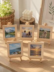 1/3/5pcs Mini Wooden Easel Frame, Natural Wood Desktop Photo Display Stand, Suitable For Photos, Artworks, Cards And Home Decor - Wood Color - View 5