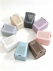 Plastic Rattan Laundry Hamper With Lid, Large‑Capacity Breathable Dirty Clothes Basket With Sturdy Handles & Dust‑Proof Cover, For Bathroom, Laundry Room, Bedroom & Closet, Perfect For Family And Dorm Students To Store Garments, Towels & Linens - Multicolor - View 6