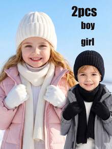 3 piezas/Set Gorro de punto unisex para niños pequeños + Guantes + Bufanda Conjunto de 3 piezas, Conjunto de 3 piezas de invierno, Conjunto térmico de punto para niños pequeños otoño invierno, Conjunto de 3 piezas de gorro bufanda guantes para niños, Conjunto de 3 piezas de invierno de punto para niños y niñas pequeños - 3 piezas - Ver 2