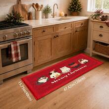1pc Christmas Cat Pattern Printed Faux Cashmere Kitchen Mat, Christmas, Can Be Used As Christmas Gift, Christmas Decoration, Absorbent Kitchen Floor Mat, Kitchen Rug, Long Strip Foot Mat, Sink Front Mat, Suitable For Kitchen, Bathroom, Entryway, Hallway, Laundry Room And Home Decor - Multicolor - View 13