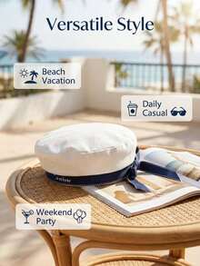 1pc Classic Sailor Hat, Vintage Style Unisex Navy Cap With Ribbon And Letter Embroidery, Cute Flat Top Hat Suitable For Party And Cosplay - Multicolor - View 3