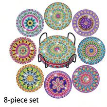 8pcs Flower Mandala Pattern Diamond Painting Coaster Diy Set With Asymmetric Ab Drills And Cup Holder - Multicolor - View 9