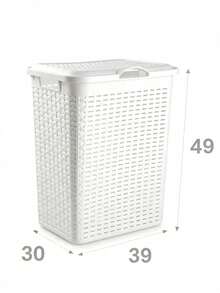 Plastic Rattan Laundry Hamper With Lid, Large‑Capacity Breathable Dirty Clothes Basket With Sturdy Handles & Dust‑Proof Cover, For Bathroom, Laundry Room, Bedroom & Closet, Perfect For Family And Dorm Students To Store Garments, Towels & Linens - Multicolor - View 13