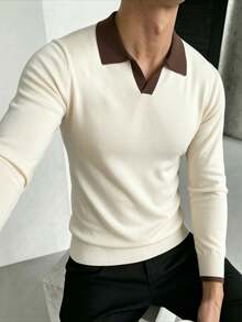 ZYNTH BALENO Men's Fashion Autumn/Winter Striped Airplane Collar Long Sleeve Sweater, Suitable For Gym Sports - Apricot - View 3