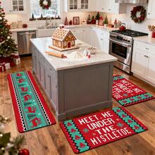 1/2/3pcs Christmas Theme Kitchen Rug, Flannel Kitchen Mat With Red And Green Reindeer And Spruce Pattern, Soft Comfortable Absorbent Non-Slip Machine Washable With Non-Slip Backing, Suitable For Entryway, Living Room, Bedroom, Kitchen, Dining Room, Bathroom, Laundry Room, Hallway, Patio, Multi-Functional Home Holiday Decor Mat - Multicolor - View 6